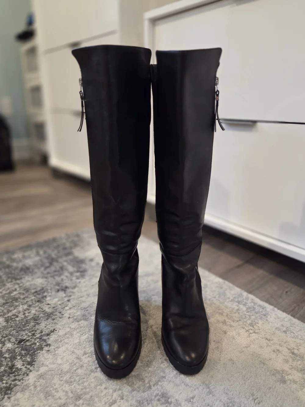 Michael Kors Black Leather Wedge Knee-High Boots